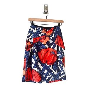 Anthropologie Moulinette Soeurs Navy & Red Poppies Fantastic Field Skirt Sz 6
